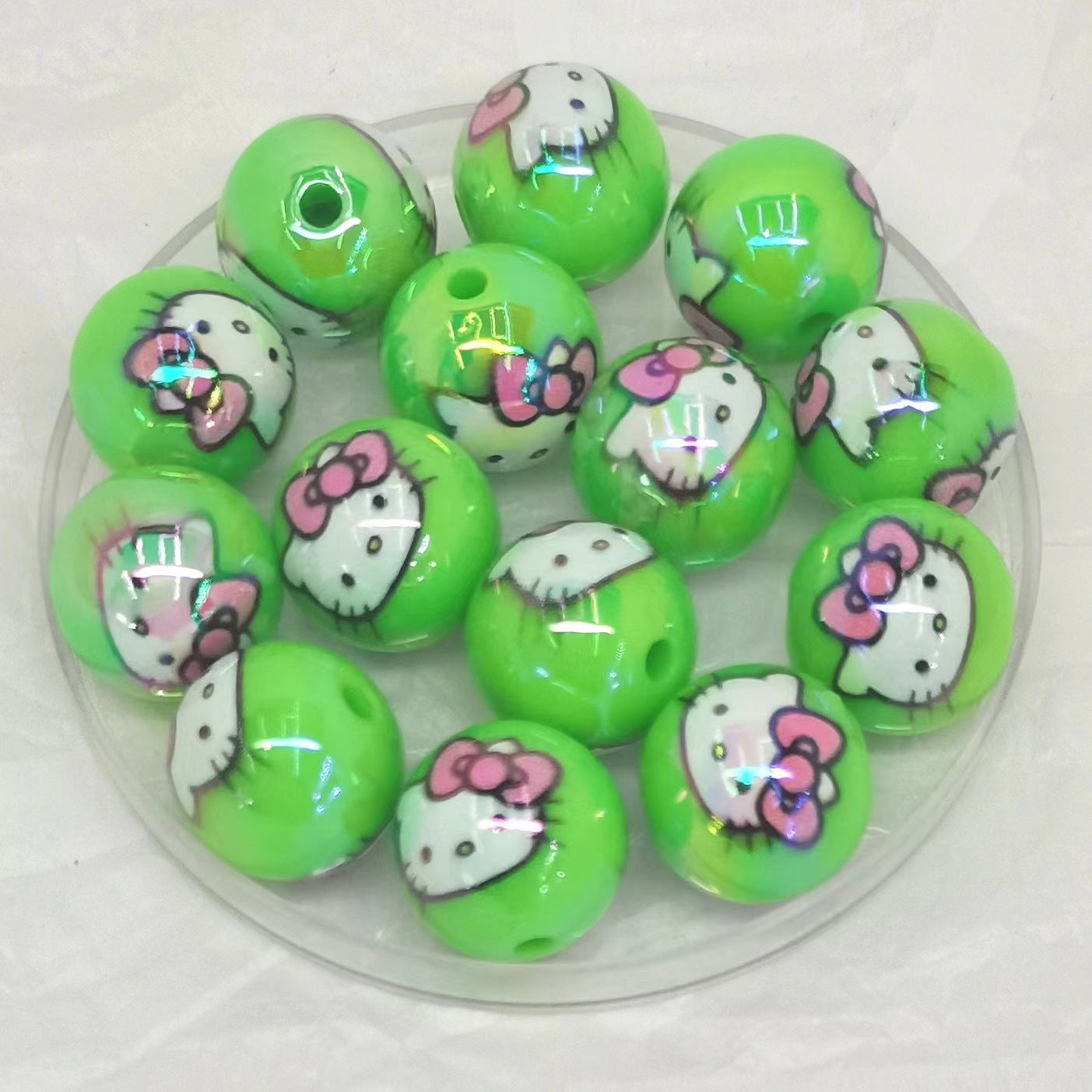 UV Plating Round Acrylic Beads 16mm Hello Kitty Printed 100pcs 6