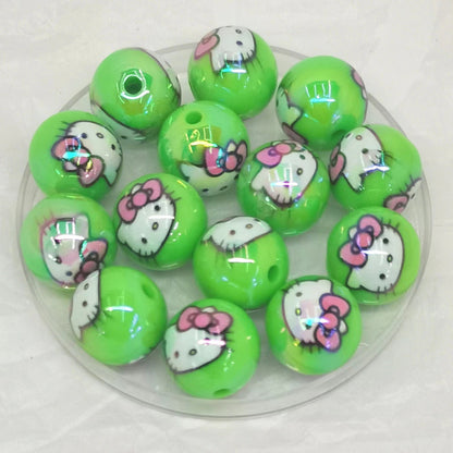 UV Plating Round Acrylic Beads 16mm Hello Kitty Printed 100pcs 6