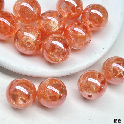 Shimmer Star Pattern Resin Round Beads 16mm Pink 10pcs 10