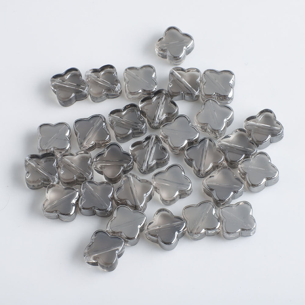 Electroplated Clover Glass Beads 10mm Metallic Colors 30pcs 17