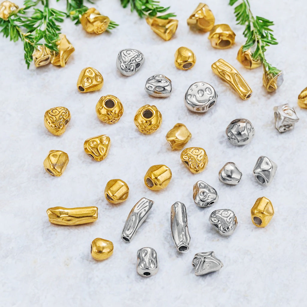 Stainless Steel Baroque Metal Beads Textured Vintage Style 20pcs 3