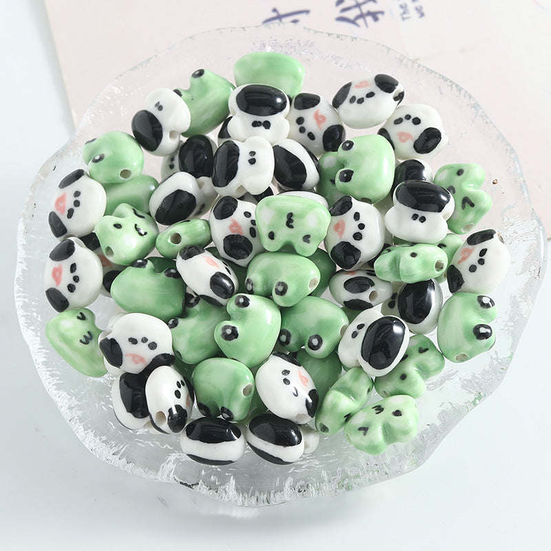 Hand Painted Frog and Puppy Ceramic Beads Glossy Finish 5pcs 3