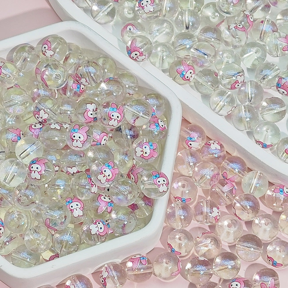 Transparent Round Glass Beads 10mm Cartoon Character Printing 100pcs 21