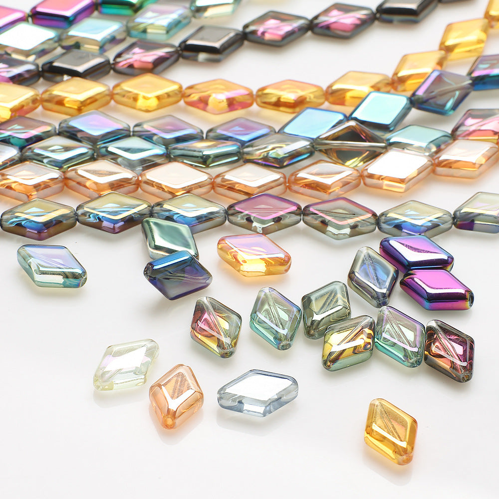 Electroplated Rhombus Glass Beads 11mm Transparent Mixed Colors 20pcs