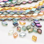 Electroplated Rhombus Glass Beads 11mm Transparent Mixed Colors 20pcs