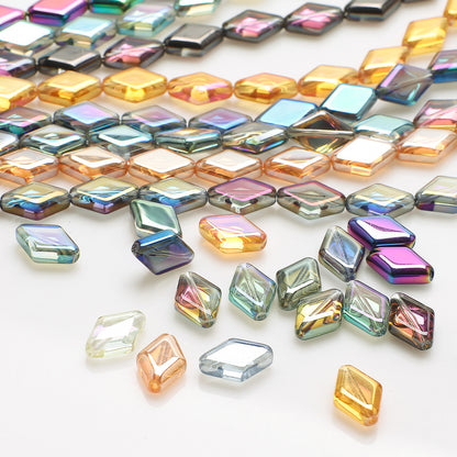 Electroplated Rhombus Glass Beads 11mm Transparent Mixed Colors 20pcs