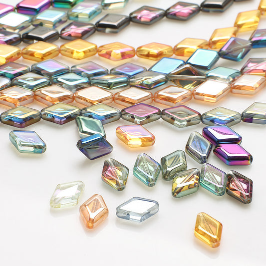 Electroplated Rhombus Glass Beads 11mm Transparent Mixed Colors 20pcs