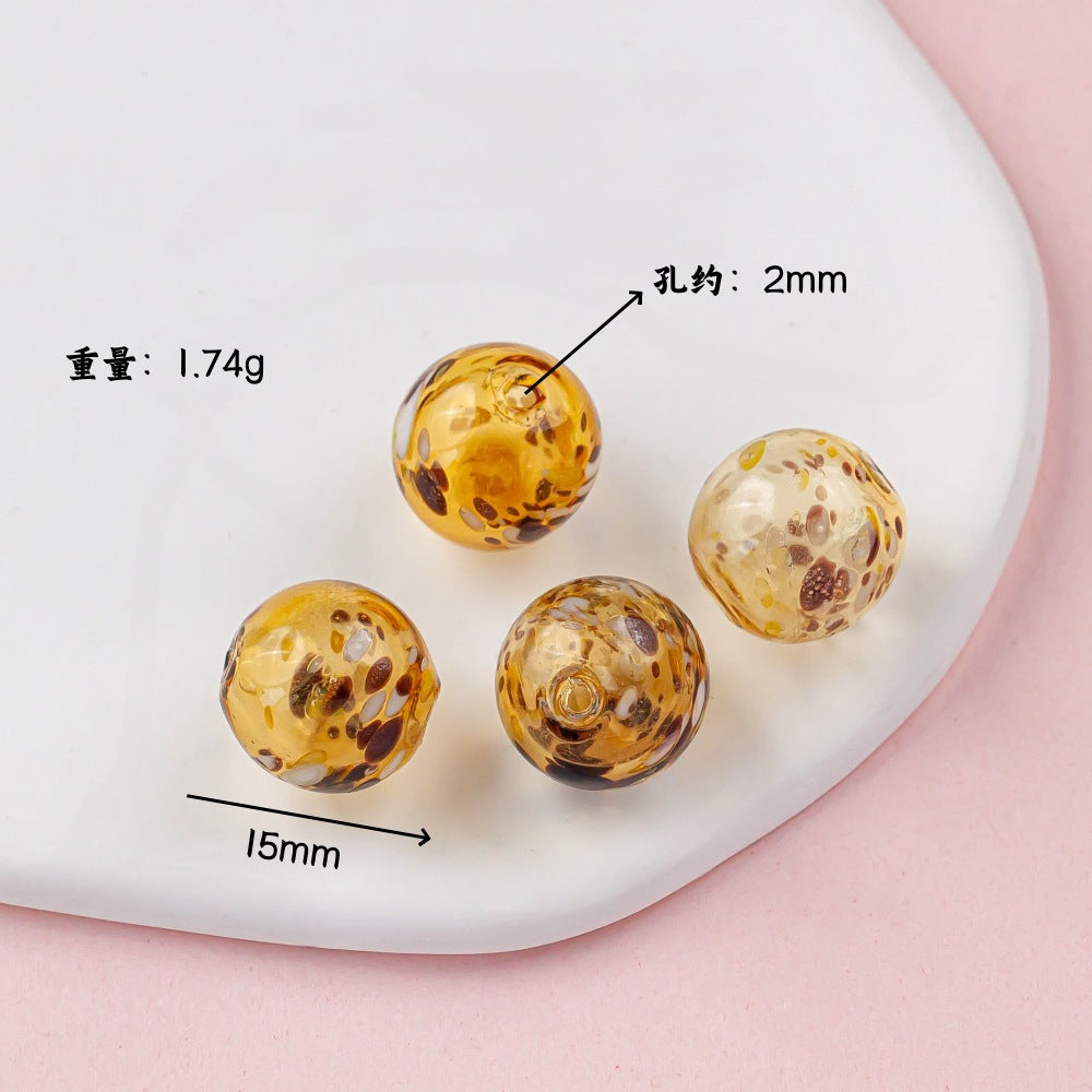Vintage Hollow Speckled Blown Glass Beads Hand Painted 4pcs 7