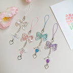 Acrylic Angel Wing Phone Charm Pastel Bow Pendant 4pcs 13cm