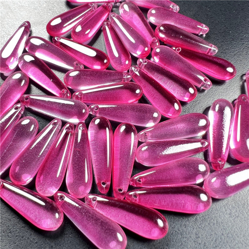 Long Teardrop Glass Beads 22mm Pale Blue Glossy 20pcs 6