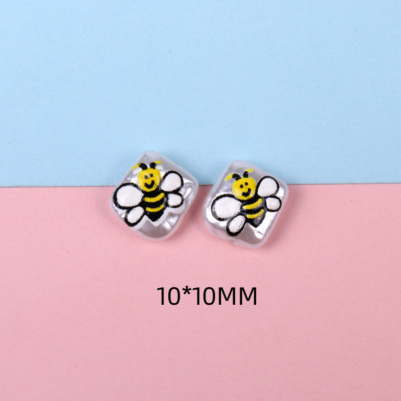Hand Painted Cartoon Pattern Pearlized Acrylic Beads ABS Plastic 10pcs 7