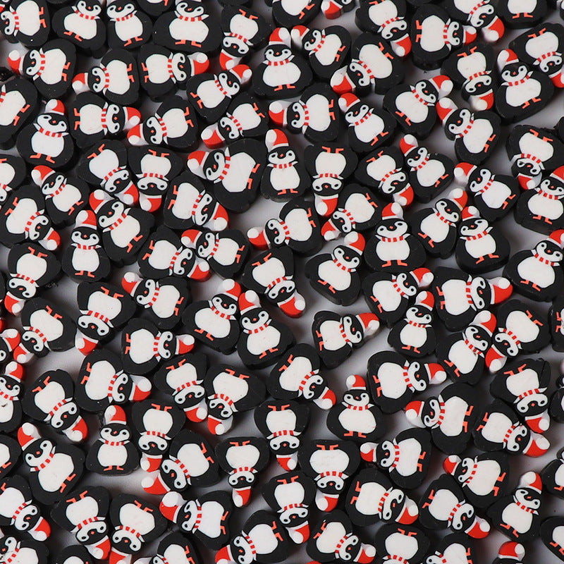 Penguin Flat Clay Beads 10mm Polymer Holiday Design 100pcs 6