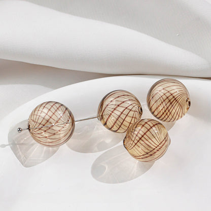 Vintage Hollow Striped Blown Glass Beads 21mm 4pcs 9