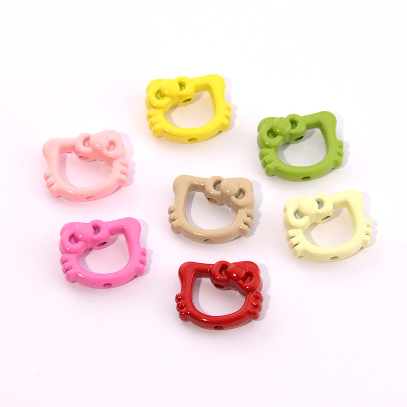 Hollow Kitty Metal Beads 16mm Painted Plating Alloy 20pcs