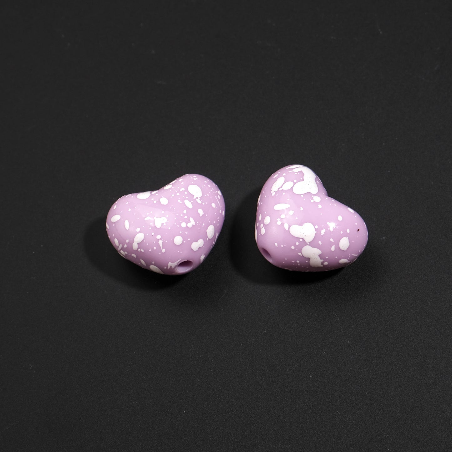 Plaid and Splashed Ink Pattern Heart Acrylic Beads 18mm 20pcs 16