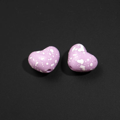 Plaid and Splashed Ink Pattern Heart Acrylic Beads 18mm 20pcs 16