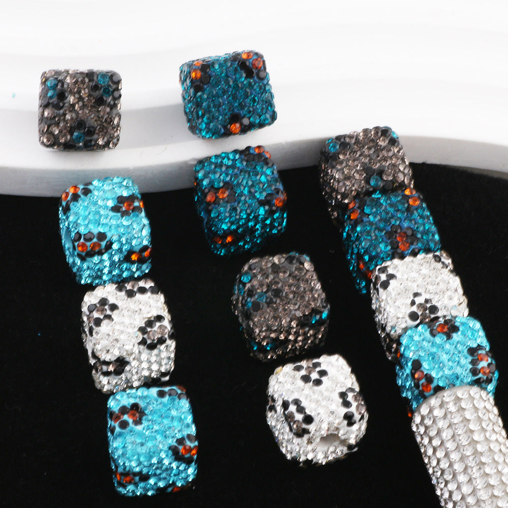 Polymer Clay Square Rhinestone Beads 14mm Blue Grey Leopard 3pcs 2