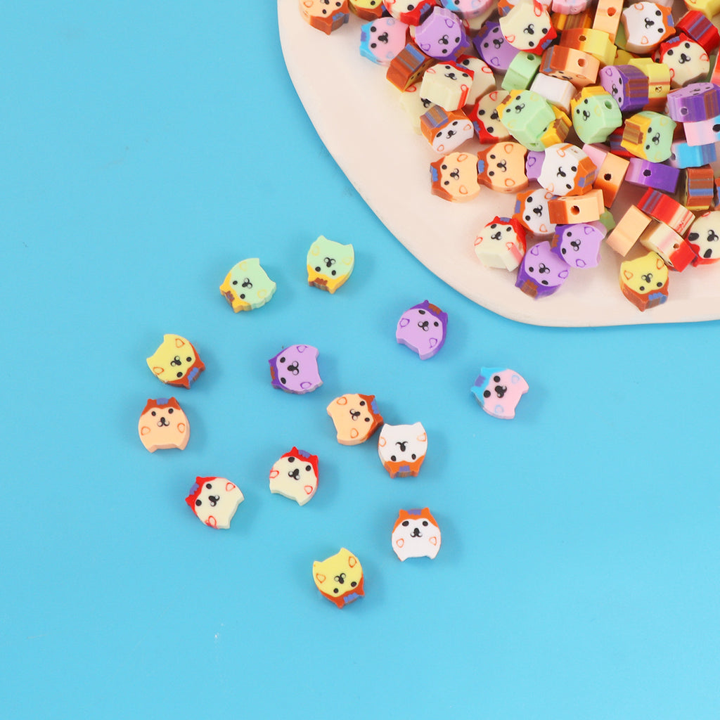 Animal Flat Clay Beads 9mm Cheerful Puppy Pattern Polymer 100pcs 4