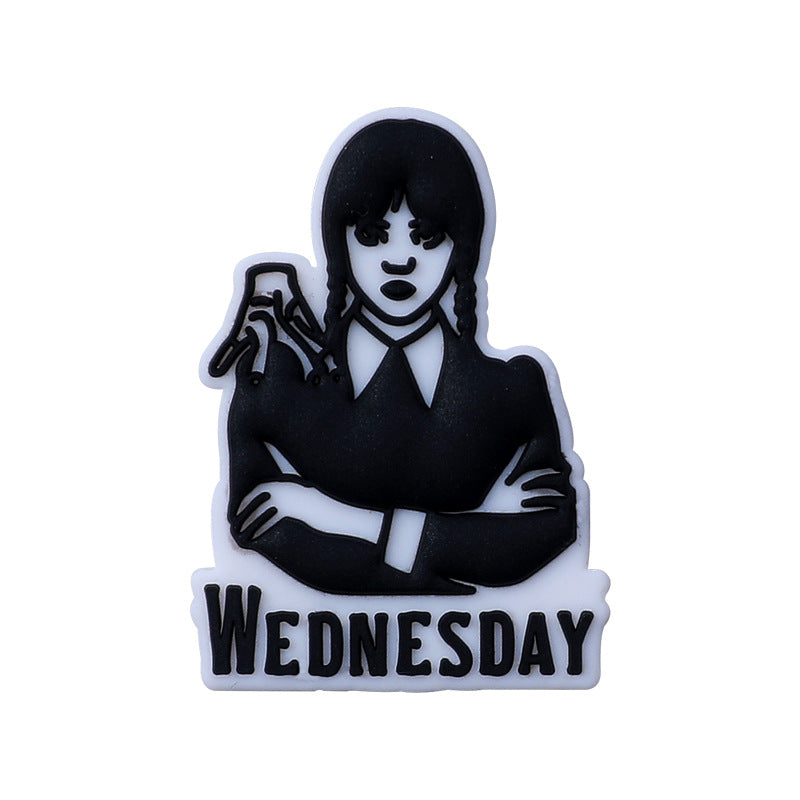 Silicone Focal Beads Wednesday Girl Bold Black and White 20pcs 6