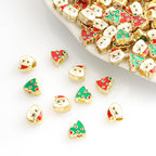 Santa Claus Christmas Tree Metal Beads 10mm Enamel Gold Tone 50pcs