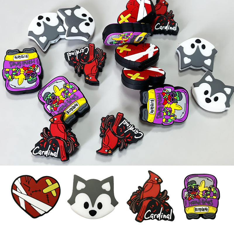 Silicone Focal Beads Cartoon Animals Red Cardinal Husky 20pcs 2
