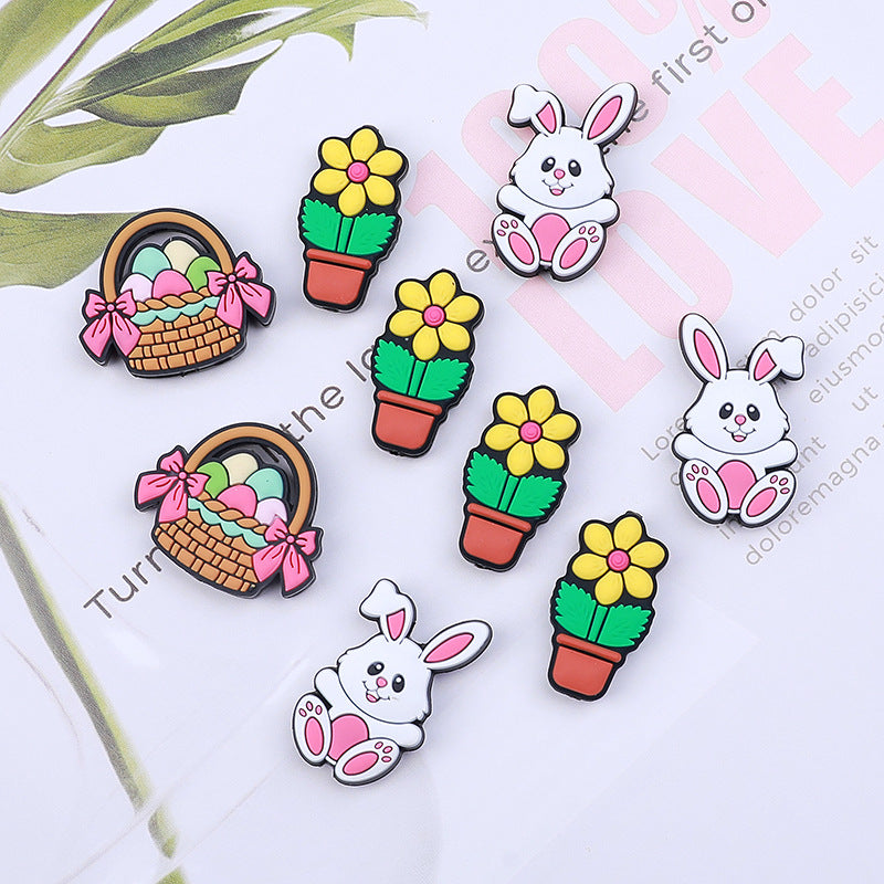 Silicone Focal Beads Easter Bunny Sitting with Easter Egg Basket 20pcs 4