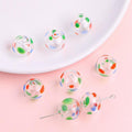 Hand Painted Hollow Polka Dotted Blown Glass Beads 14mm 4pcs 6