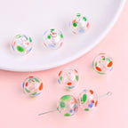 Hand Painted Hollow Polka Dotted Blown Glass Beads 14mm 4pcs 6