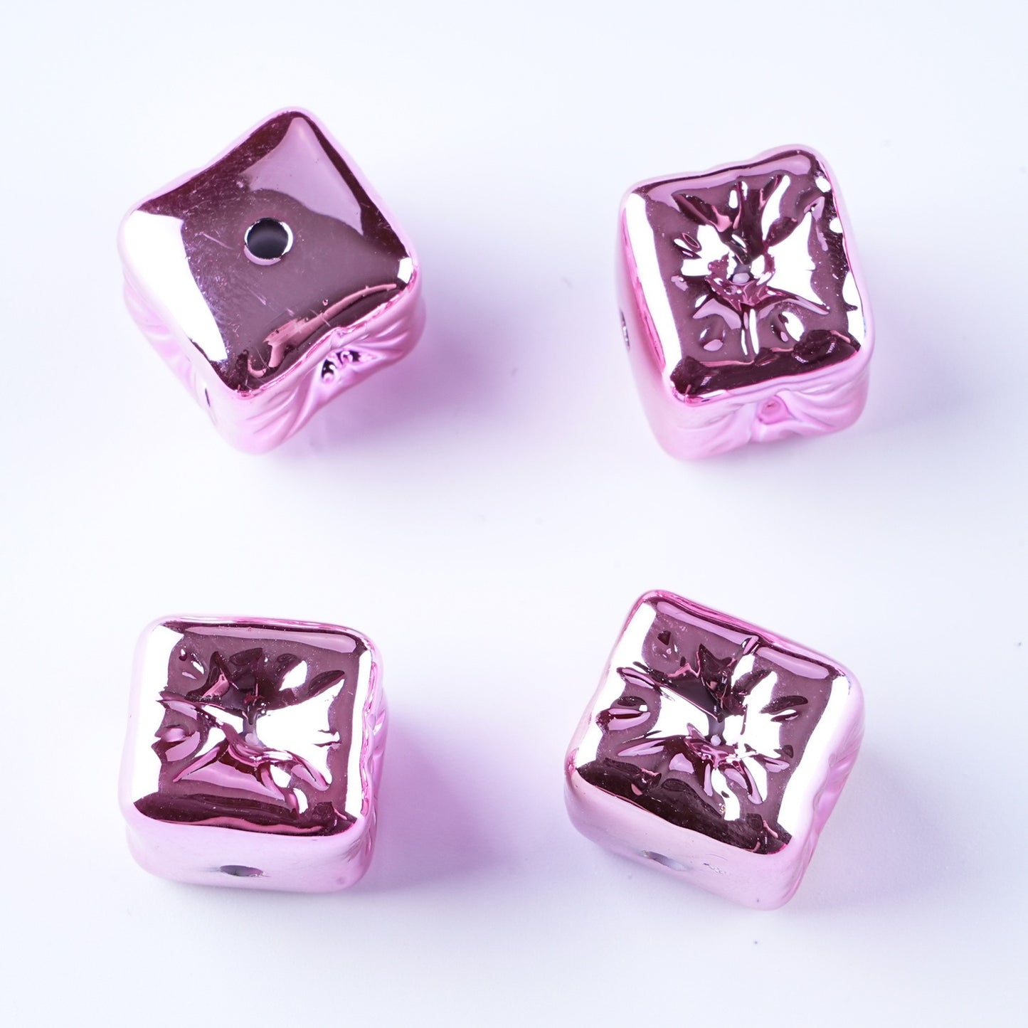Metallic Balloon Concave Square Acrylic Beads 14mm Glossy 50pcs 10