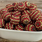 Rhinestone Bubblegum Beads 16-22mm Christmas Red Gold Striped Resin 5pcs 2
