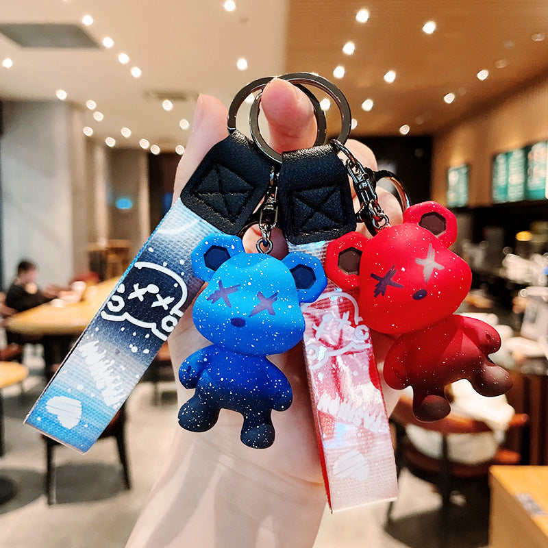 Colorful Resin Bear Couple Keychain Vibrant Gradient Hues