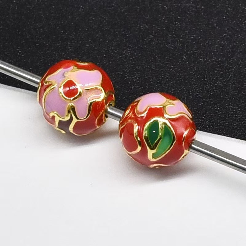 Flower Leaf Pattern Metal Beads 6/8/10mm Colorful Cloisonne Enamel 10pcs 28