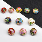 Flower Leaf Pattern Metal Beads 6/8/10mm Colorful Cloisonne Enamel 10pcs 2