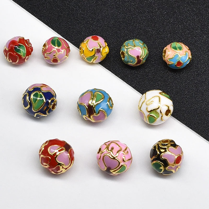 Flower Leaf Pattern Metal Beads 6/8/10mm Colorful Cloisonne Enamel 10pcs 2