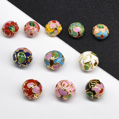 Flower Leaf Pattern Metal Beads 6/8/10mm Colorful Cloisonne Enamel 10pcs 2