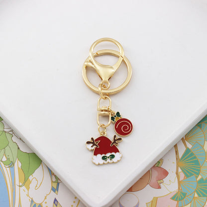Alloy Christmas Santa Claus Snowflake Keychain Polished Gold Tone 8
