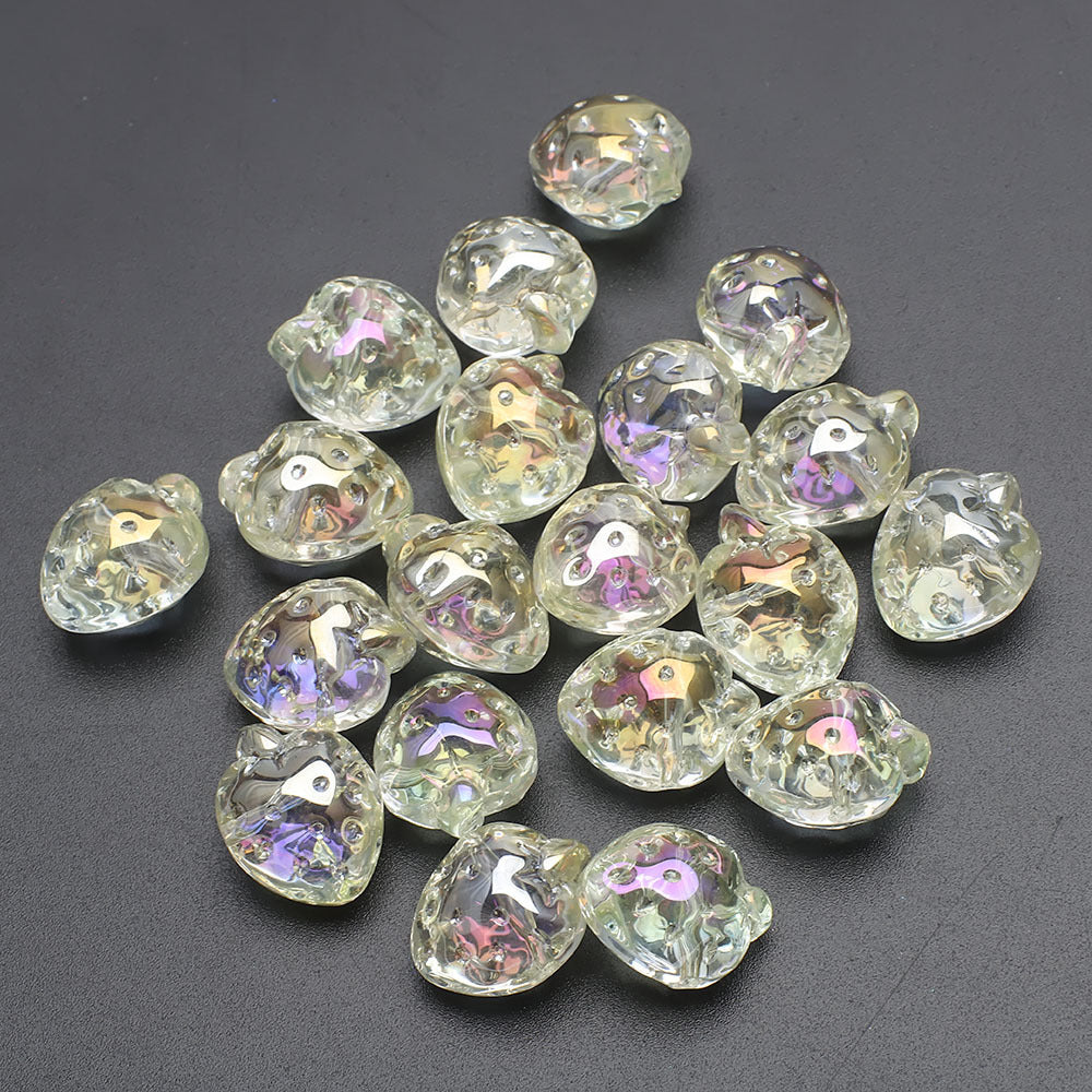 Electroplated Strawberry Glass Beads 13x16mm Iridescent 10pcs 13