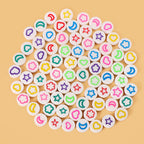 Flat Round Clay Beads 9mm Star & Moon Pattern Polymer 100pcs 3