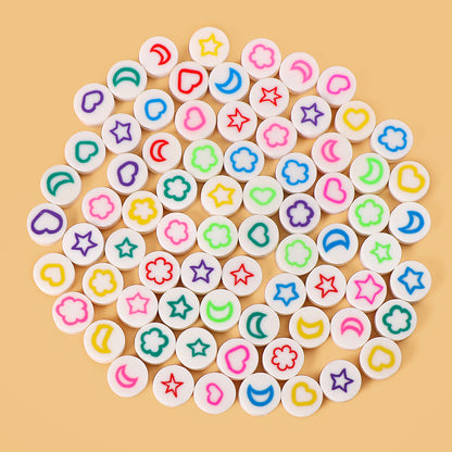 Flat Round Clay Beads 9mm Star & Moon Pattern Polymer 100pcs 3