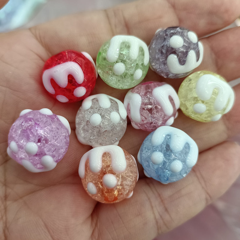 Hand Painted Round Acrylic Beads 16mm Crackle Texture 100pcs