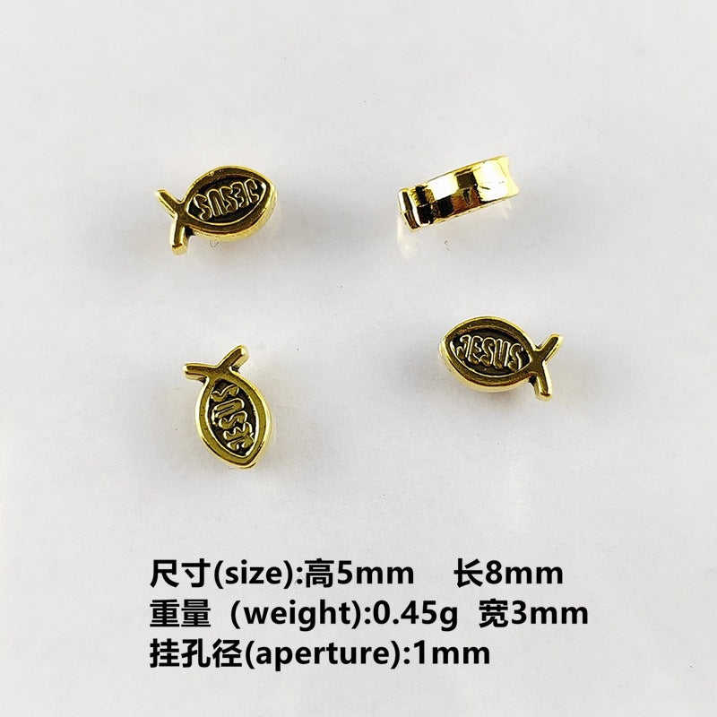 Fish Shaped Metal Beads 8mm Vintage Jesus Design 300pcs 7