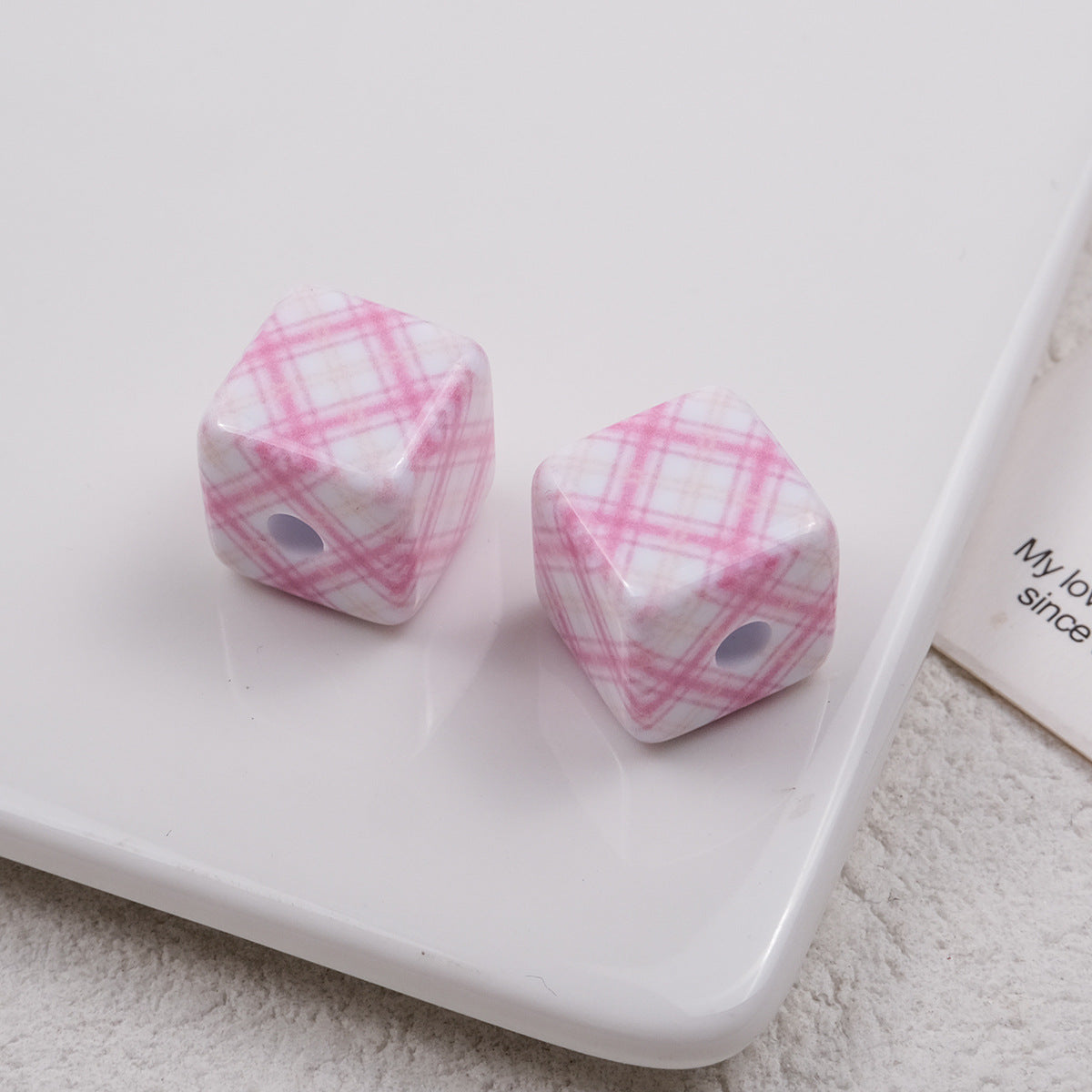 Baking Painted Square Acrylic Beads 14mm Plaid Colorful 50pcs 11