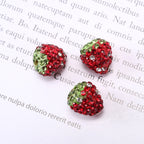 Strawberry Polymer Clay Rhinestone Beads 14mm Red Green 2pcs 2