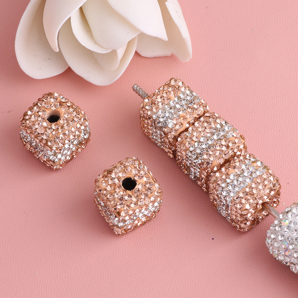 Polymer Clay Cube Rhinestone Beads 24mm Waistline Sparkle 5pcs 11