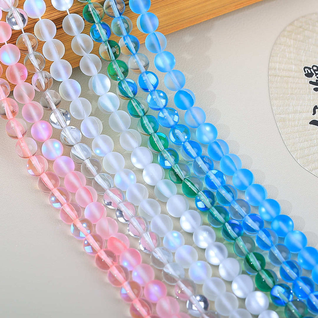 Mermaid Round Glass Beads 6mm Matte Pastel Jewel Tones 40pcs 2