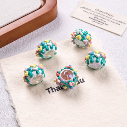 Hand Painted Cake Acrylic Beads 18mm Glossy Pastel Enamel 5pcs 13