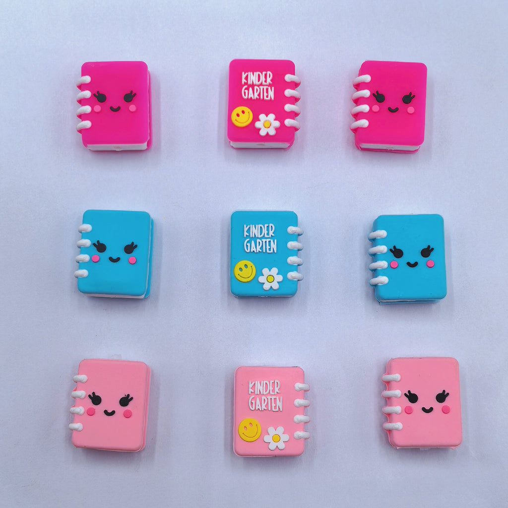Silicone 3D Focal Beads Kindergarten Smiley Flower Book Spiral Binding 20pcs 5