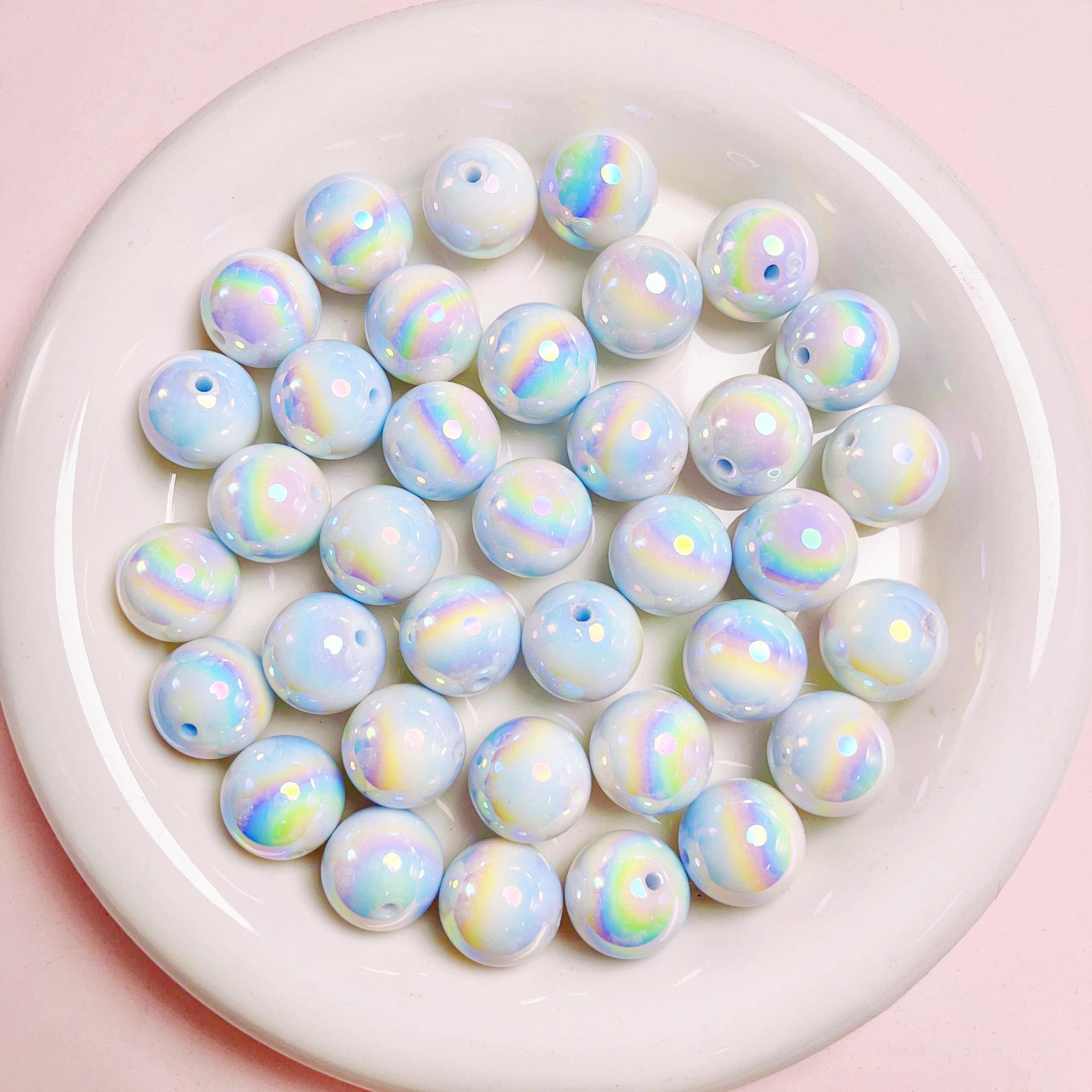 Glow Plating Round Acrylic Beads 16mm Bicolor Pastel 20pcs 6