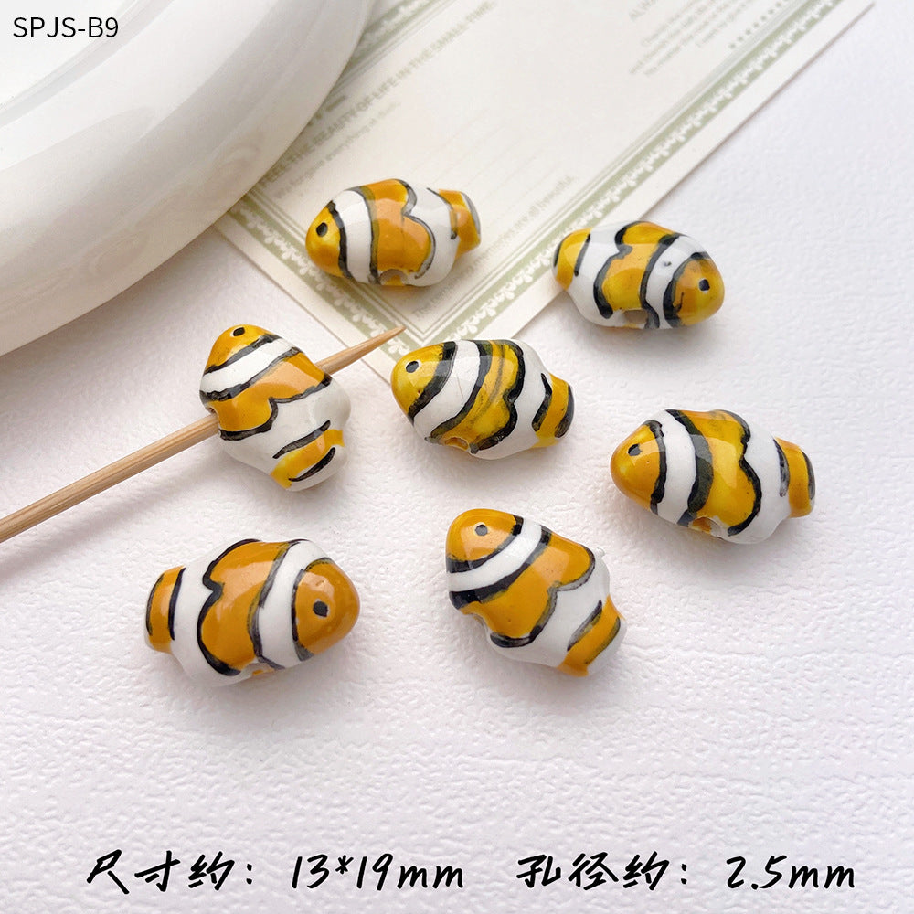Hand Painted Fish Ceramic Beads 13x19mm Glazed Clownfish 1pc 6