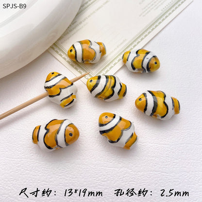 Hand Painted Fish Ceramic Beads 13x19mm Glazed Clownfish 1pc 6